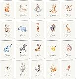 20 Dankeskarten mit 20 verschiedenen Aquarell-Tierzeichnungen